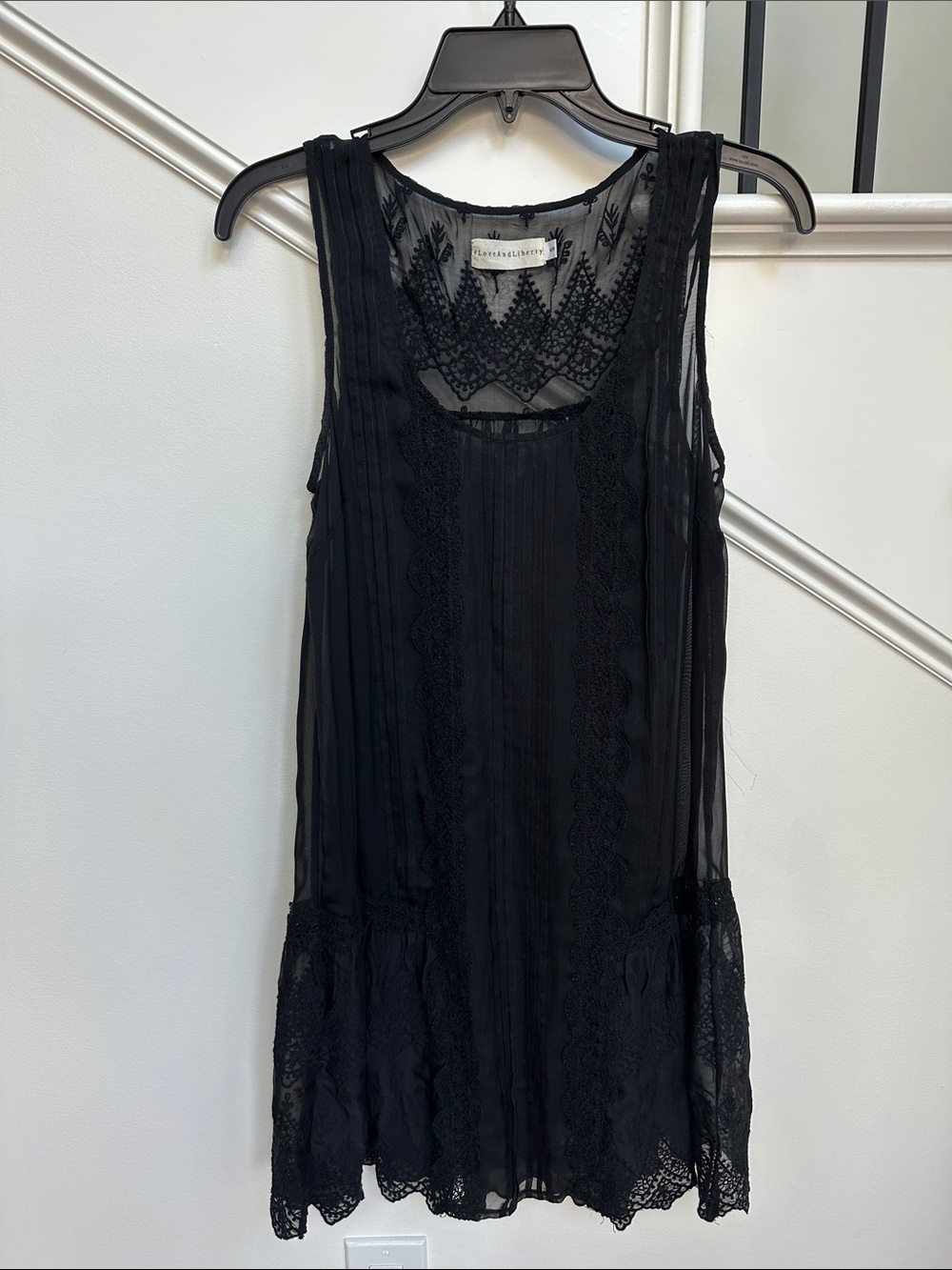 Lace-Panel Black Sleeveless Mini Dress by For Love and Liberty